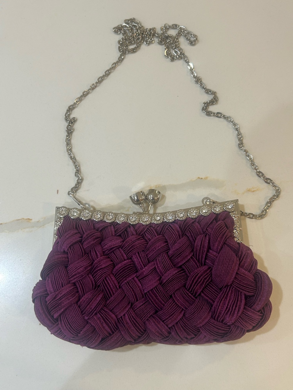 Unbranded Purple Braided Clutch with Silver Chain